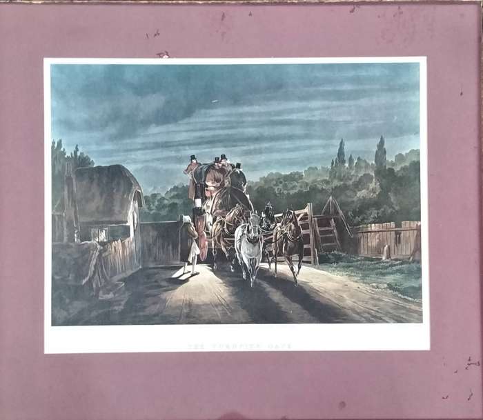 Unframed vintage print - The turnpike gate - engraved by J. Harris