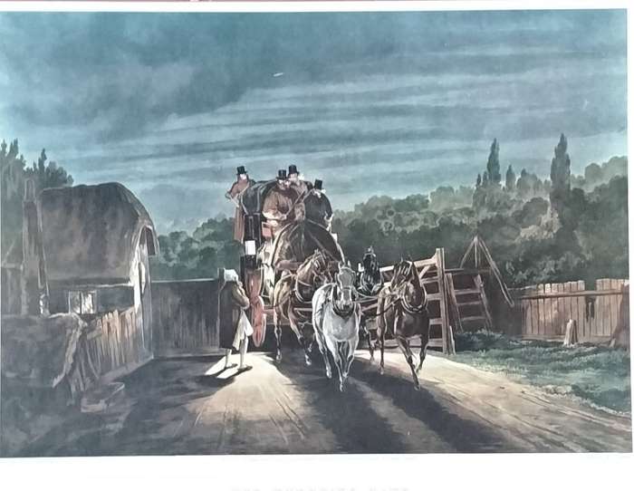 Unframed vintage print - The turnpike gate - engraved by J. Harris
