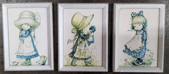 Nine framed embossed pictures - For the girls room (14,5 x 10,5cm)