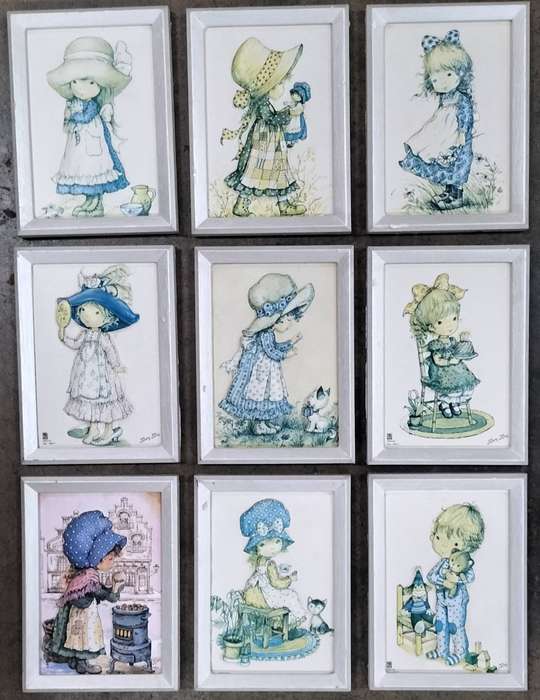 Nine framed embossed pictures - For the girls room (14,5 x 10,5cm)
