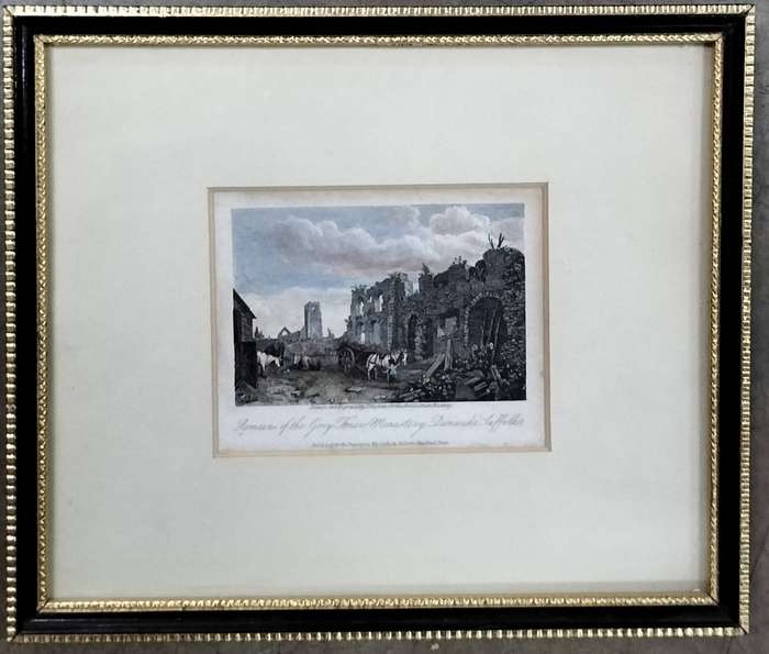 Small vintage engraved print - Remains of Grey Friars Monastery Dunwick (22,5 x 18,5cm)