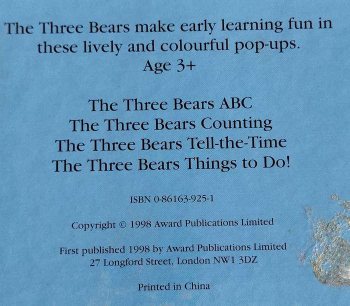 Pop-Up book: The three bears counting
