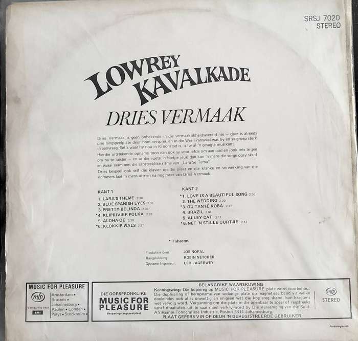 Dries Vermaak - Lowrey Kavalkade - Langspeel plaat (LP / Vinyl / Record)