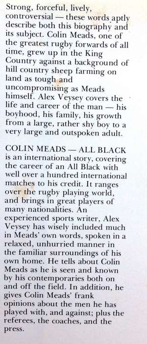Colin Meads All Black - Alex Veysey - Hardcover - Book signed by Mr Colin Meads