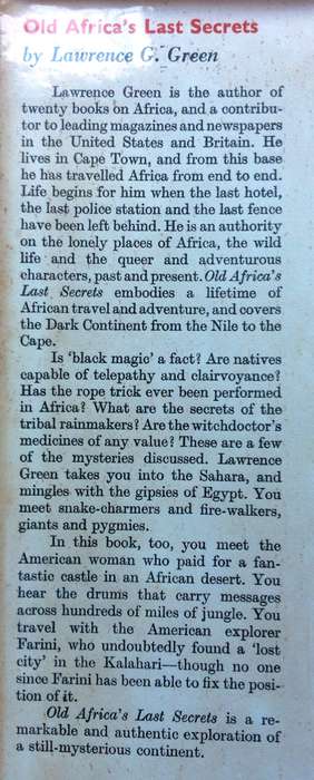 Old Africa's Last Secrets - Lawrence G Green - Hardcover