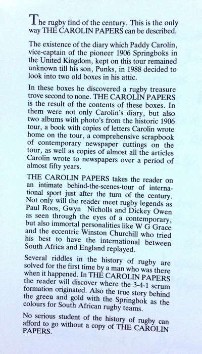 The Carolin Papers-A Diary of the 1906/07 Springbok Tour-Lappe Laubscher & Gideon Nieman-Ltd edition