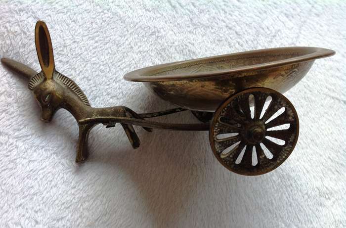 Vintage Brass Donkey Cart with Bowl - Tamar - Made in Israel