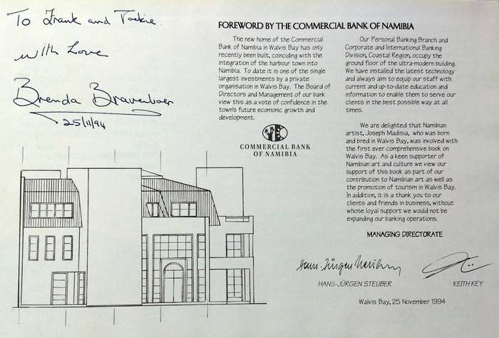 Walvis Bay, Namibia - Hardcover  by Brenda Bravenboer & Joe Madisia  Book signed Brenda Bravenboer
