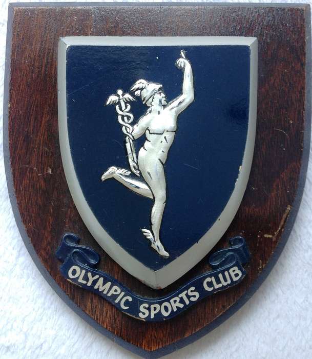Wooden Wall Plaque - Olympic Sports Club - figure of Hermes depicted