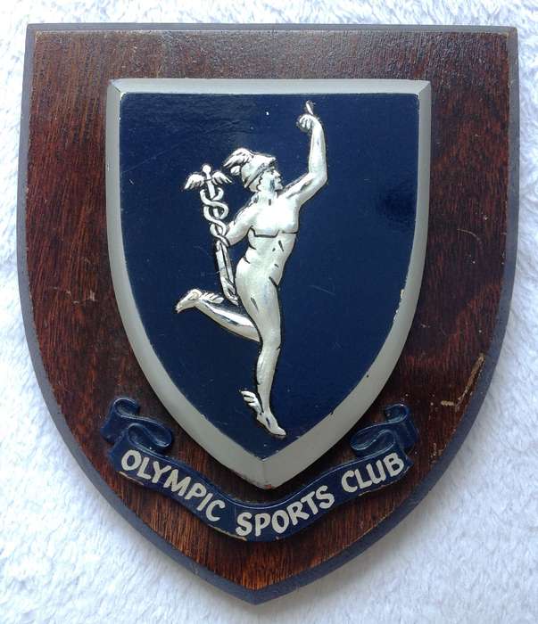 Wooden Wall Plaque - Olympic Sports Club - figure of Hermes depicted