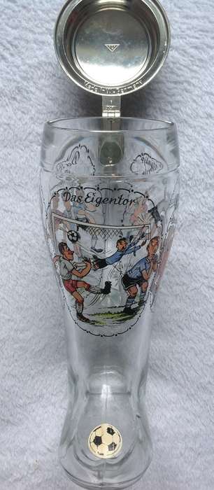 Original BMF Pewter Lidded Glass Beer Stein - Boot-shaped - Made in West Germany