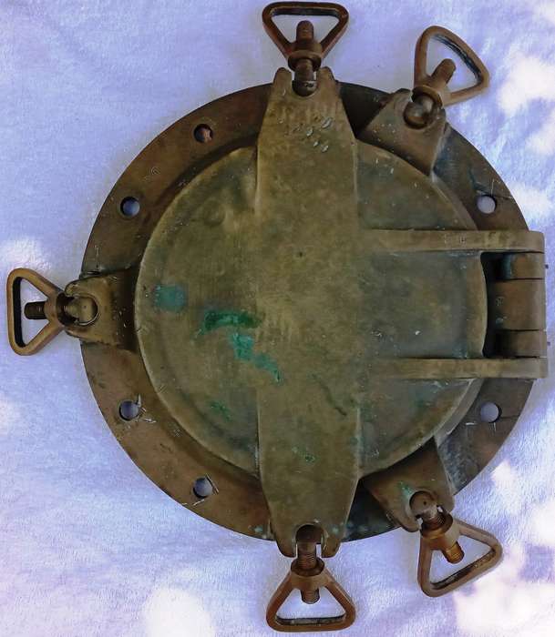 Vintage PAIR of ships brass portholes from Foundry Fontanini 1933, Udine, Italy