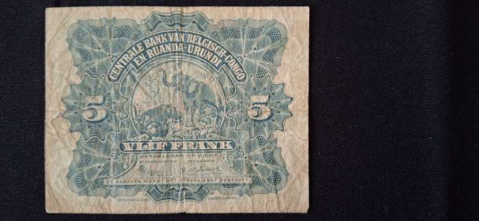 BANQUE CENTRALE DU CONGO BELGE   15 SEPTEMBER 1953 SERIAL NUMBER H200805  CIRCULATED