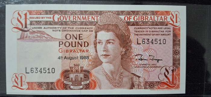 QUEEN ELIZABETH 11 GOVERNMENT OF GIBRALTAR 1 POUND  NUMBER L634510 UNCIRCULATED SCARCE
