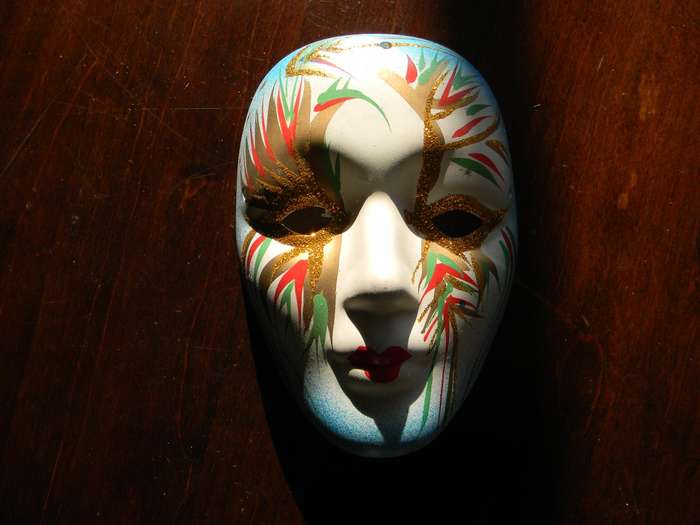 Vintage Mardi Gras Mask Matte Finish Hand Painted Ribbons Ugottac