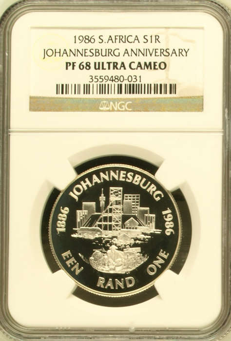 1986 Johannesburg Anniversary R1 NGC PF68 Ultra Cameo