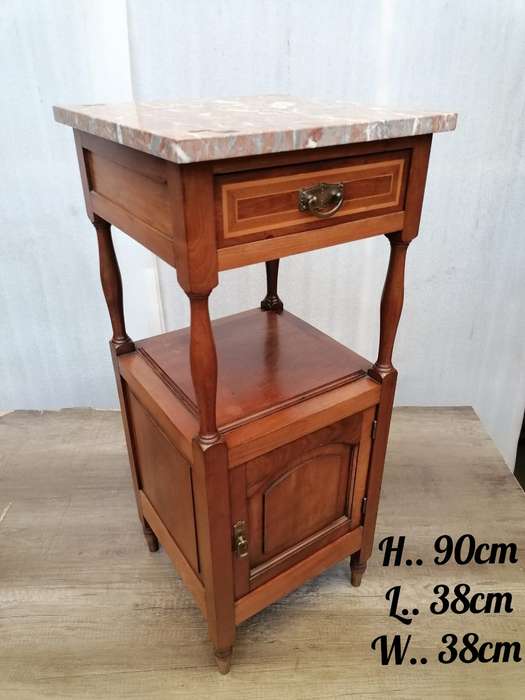 Antique Tall Mahogany and Inay Nightstand/ Cabinet with Marble top