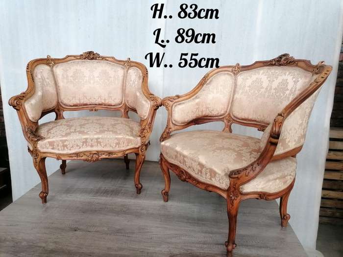 Pair Walnut French Bergere`s with high quality carve work