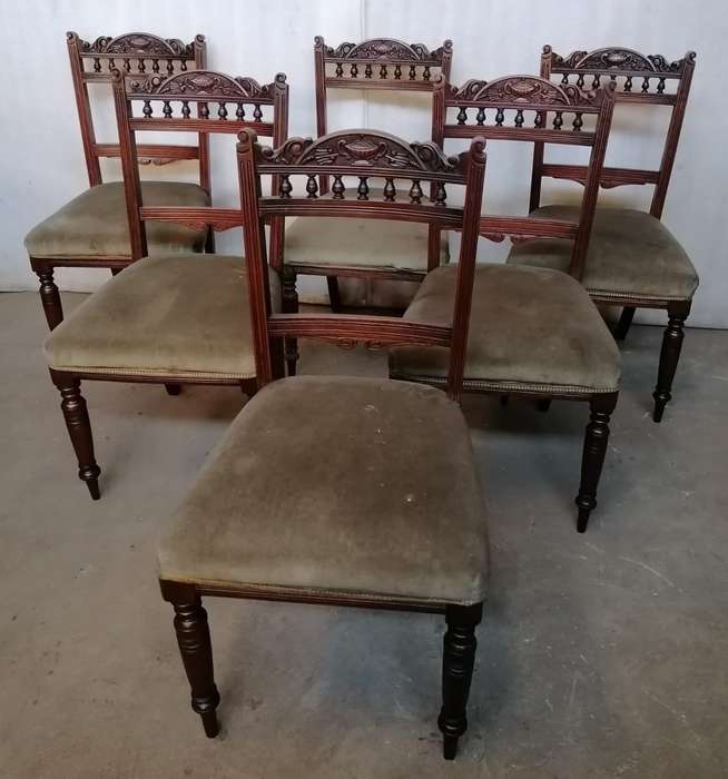 Six Beautifully Carved Walnut Edwardian chairs