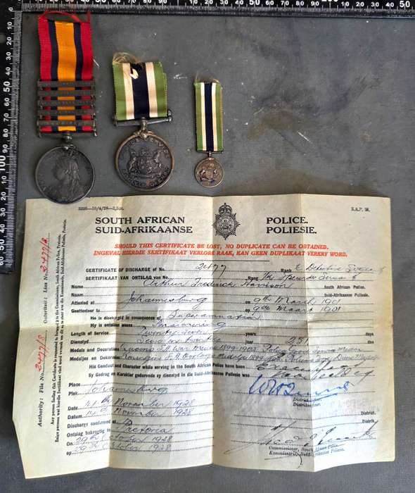 BOER WAR SOUTH AFRICAN CONSTABULARY QSA & POLICE FAITHFULL SERVICE MEDAL GROUP
