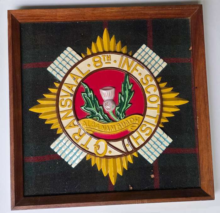 WW2. South African Transvaal Scottish Framed Badge