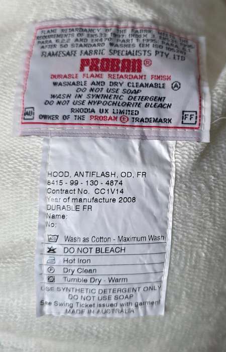 Royal Australian Navy Hood Anti Flash & Gloves In Bag