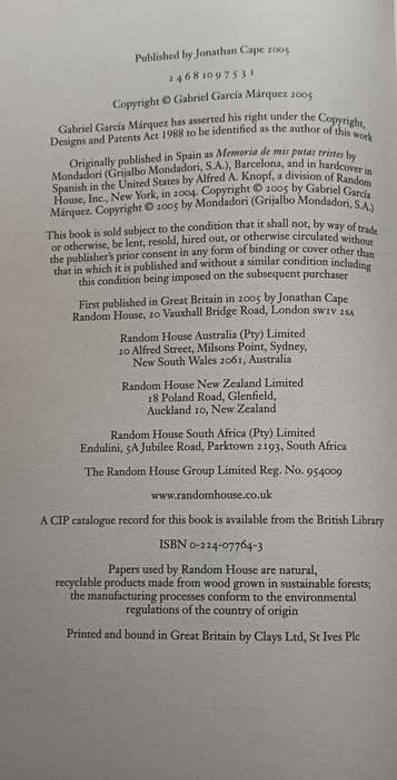 Memories of my Melancholy Wh--es - Gabriel Garcia Marquez - Hardcover - 115 Pages