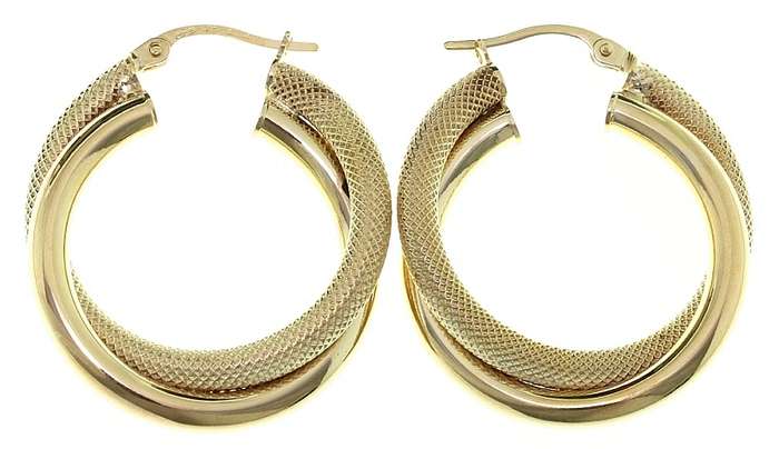 9k / 9ct gold mesh tube double hoop EARRINGS: 30x6mm. GLAMOROUS!