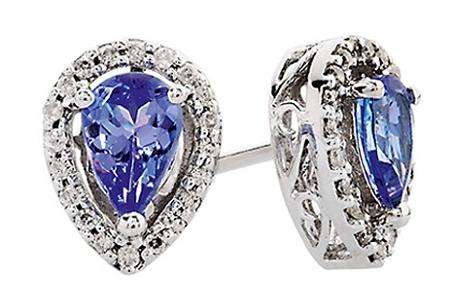 9k / 9ct white gold, pear Tanzanite & Diamond EARRINGS. Last pair!