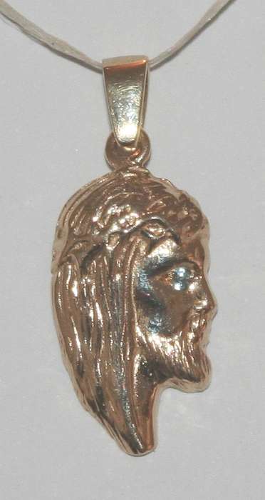 9k / 9ct gold face of Christ PENDANT: blue topaz eye. Ready for you. Last one!