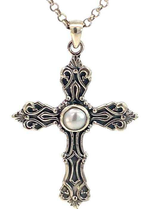 CROSS: White freshwater Pearl, 32x52mm, sterling silver  GLAMOROUS. Limited!