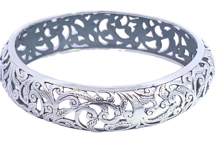 Scroll domed BANGLE: 16mm wide, 65mm interior, sterling silver  BROAD & GLAMOROUS. Last one!