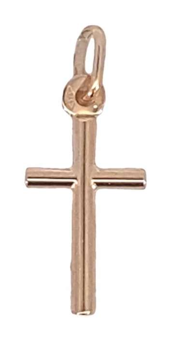 9k / 9ct yellow gold round tube CROSS: 10mm wide,  25mm long +bale