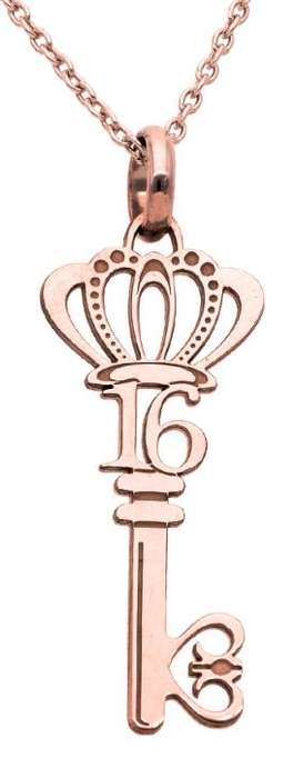 9k / 9ct rose gold 16th key Pendant / Charm: crown