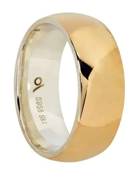 Designer wedding BAND: 9k / 9ct gold & Argentium silver, 8mm wide, domed, polished a STUNNER