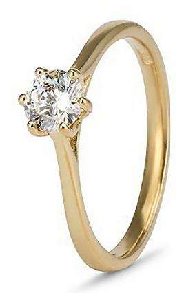 9k / 9ct gold Solitaire Engagement or Dress RING: 0.50ct simulated diamond, 6-claw