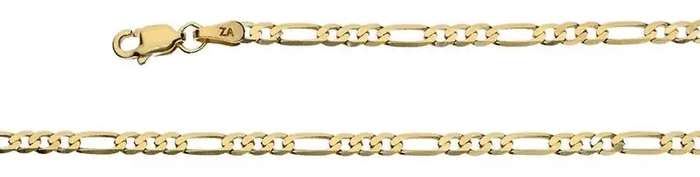 9k / 9ct gold CHAIN: 3+1 Figaro, 3mm wide, 45cm