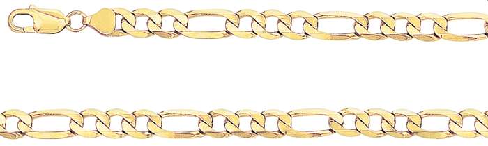 9k / 9ct gold BRACELET: 3+1 Figaro, 7.5mm wide, 21cm