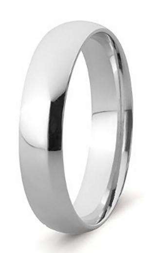 9k / 9ct white gold Wedding Band / Ring, 5mm wide, half round, size T, U or V