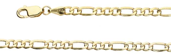 9k / 9ct gold hollow 3+1 Figaro CHAIN: 3.4mm wide, 45cm