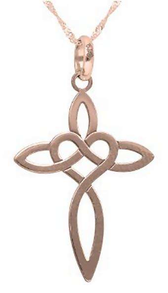 9k / 9ct rose gold Irish Infinity heart CROSS: 19mm wide, 28.3mm long +bale. Limited!
