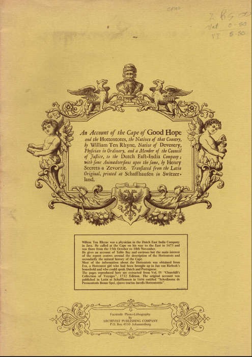 AN ACCOUNT OF THE CAPE OF GOOD HOPE and the Hottentots, the Natives of that Country