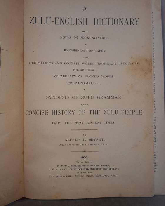 BRYANT'S ZULU-ENGLISH DICTIONARY **1905 edition**