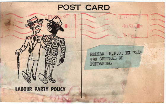 APARTHEID ANTI-LABOUR PARTY POST CARD