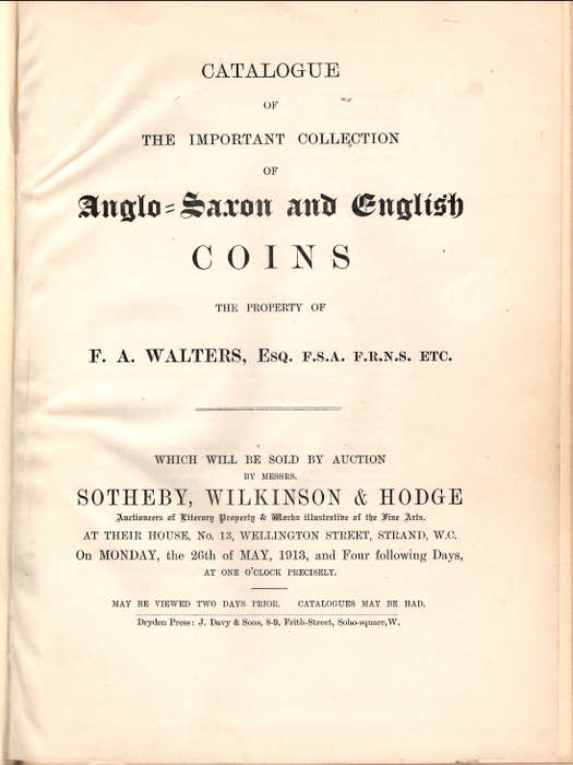 Catalogue of the Important Collection of Anglo-Saxon and English Coins **1913 Edition**
