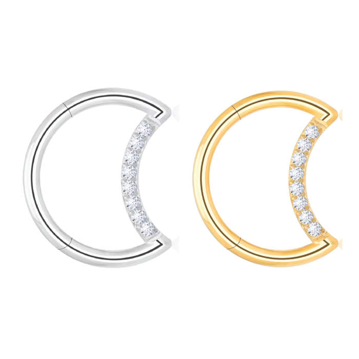 Clicker earring - gold plated titanium, half-moon shaped, about 8mm, 1.6mm gauge
