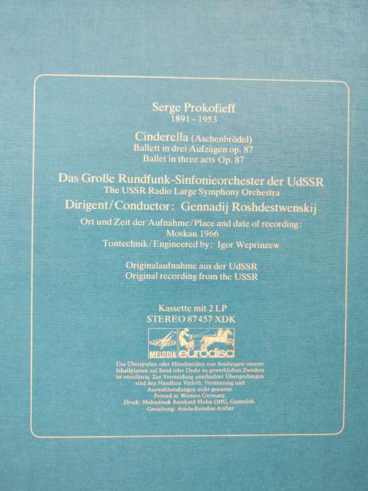 Cinderella - Prokofieff - Aschenbrodel Ballet op. 87 - 2 LP Box Set - Eurodisc