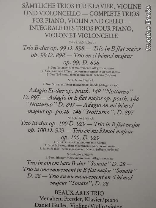 Schubert - The Piano Trios - BEAUX ARTS TRIO - double LP Set