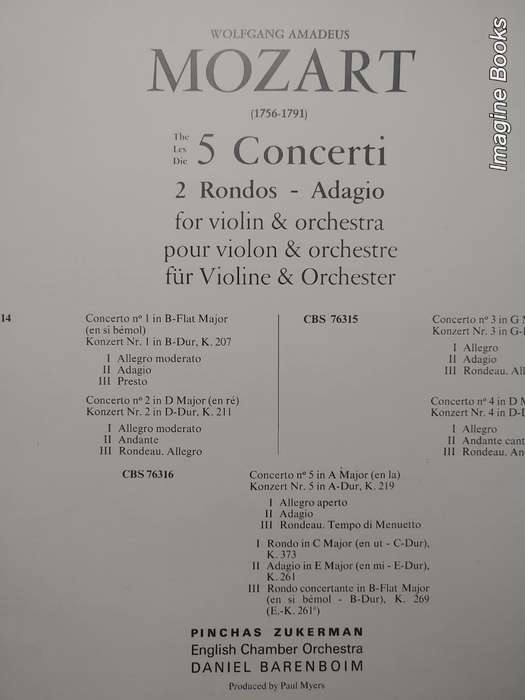 Mozart Violinkonzerte - Zukerman/Barenboim - 3 LP Set