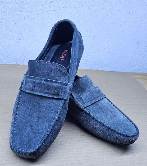 HUGO BOSS Men's Dandy Suede Moccasin Shoes - Dark Grey Size 10